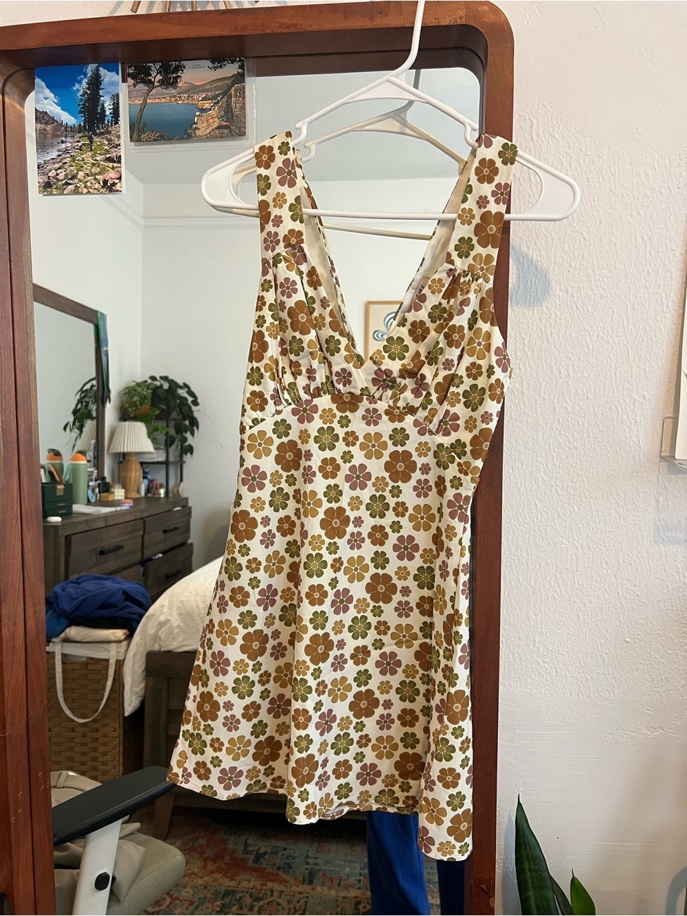 Verge Girl Cream Floral Mini Dress with Brown & Olive Flowers
